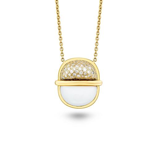 [Amrita Small Round Necklace In White Ceramic With Diamonds] Amrita Small Round Necklace In White Ceramic With Diamonds