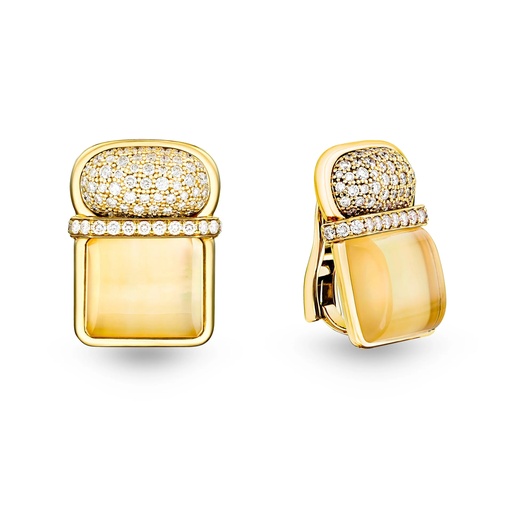 [Amrita Square Duplet Earrings In Yellow Mother Of Pearl, Citrine, And Diamonds] Amrita Square Duplet Earrings In Yellow Mother Of Pearl, Citrine, And Diamonds