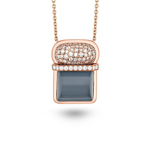 [Amrita Square Duplet Necklace In Hematite, Milky Quartz And Diamonds] Amrita Square Duplet Necklace In Hematite, Milky Quartz And Diamonds