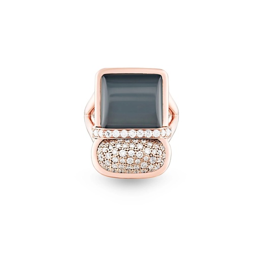 [Amrita Square Duplet Ring In Hematite, Milky Quartz And Diamonds] Amrita Square Duplet Ring In Hematite, Milky Quartz And Diamonds