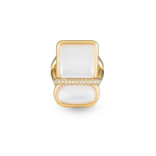 [Amrita Square Duplet Ring In White Mother Of Pearl] Amrita Square Duplet Ring In White Mother Of Pearl