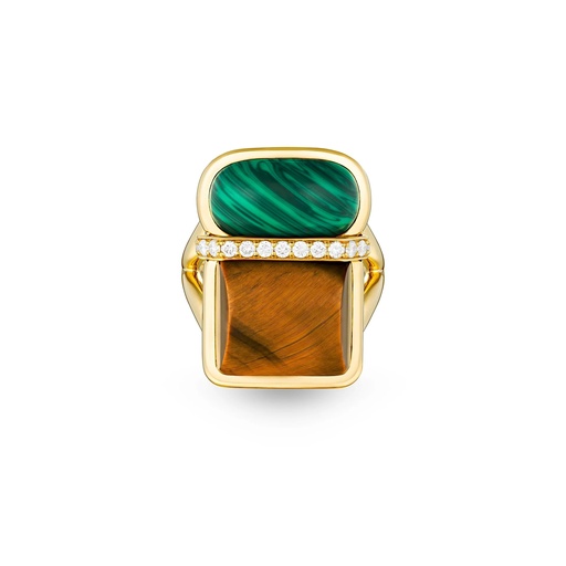 [Amrita Square Ring In Malachite And Tiger'S Eyes] Amrita Square Ring In Malachite And Tiger'S Eyes