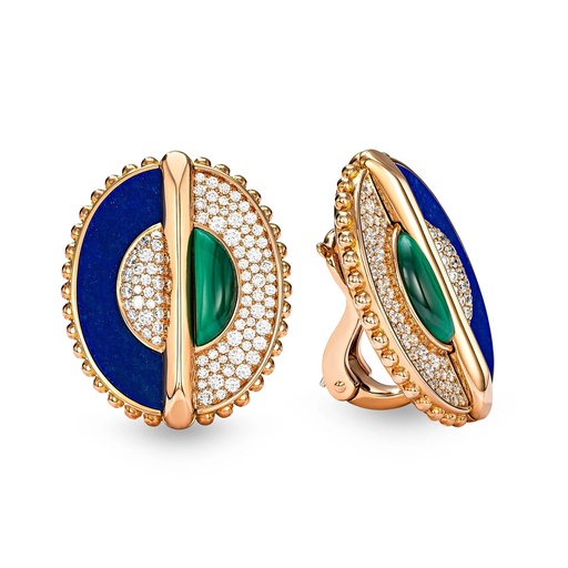 [As Above So Below Earrings In Malachite, Lapis Lazuli And Diamond] As Above So Below Earrings In Malachite, Lapis Lazuli And Diamond