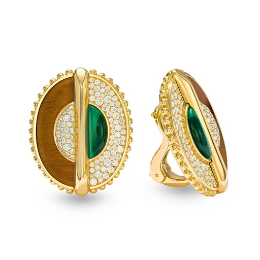 [As Above So Below Earrings In Malachite, Tiger'S Eyes And Diamond] As Above So Below Earrings In Malachite, Tiger'S Eyes And Diamond
