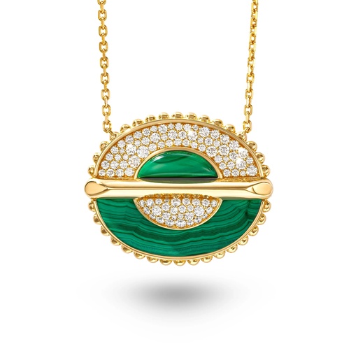 [AN045A-MLYG-MR] As Above So Below Necklace In Malachite And Diamonds
