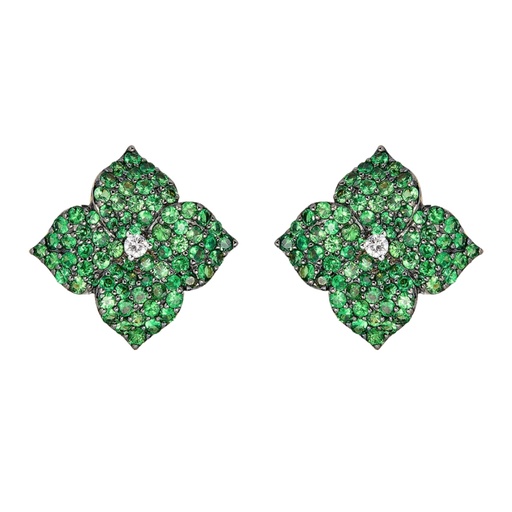 [E4673-TSA/YG] Black Gold Fiore Large Flower Earrings - Tsavorite