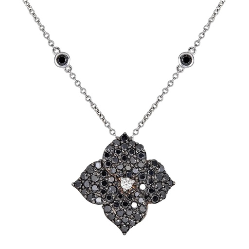 [P1414-BK] Black Gold Fiore Large Flower Necklace - Black Diamond