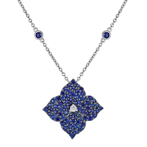 [P1414-BSAP] Black Gold Fiore Large Flower Necklace - Blue Sapphire