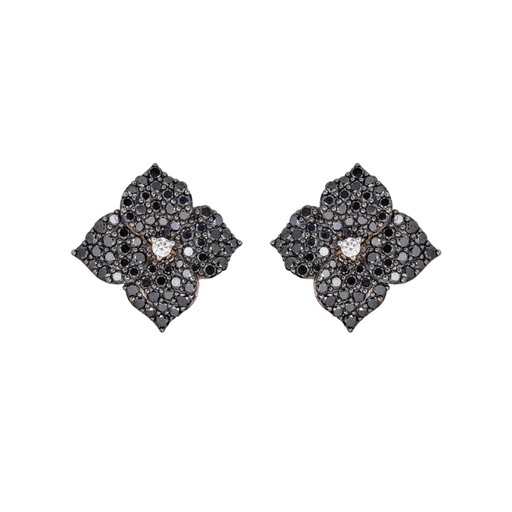 [E4514-BD/RG] Black Gold Fiore Small Flower Earrings - Black Diamond