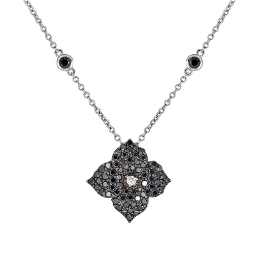 [P1428-BK] Black Gold Fiore Small Flower Necklace - Black Diamond