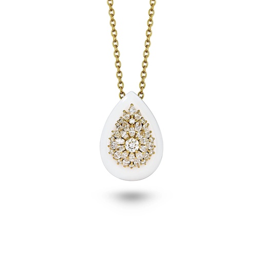 [AN050A-WCEYG-MR] Daisy Pear-Shape White Ceramic Necklace