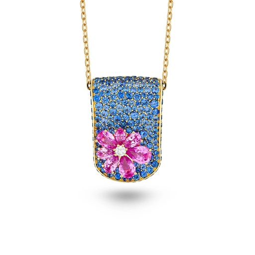 [Eden Blue Sapphire Neckalce With Pink Sapphire And Diamond Flower] Eden Blue Sapphire Neckalce With Pink Sapphire And Diamond Flower