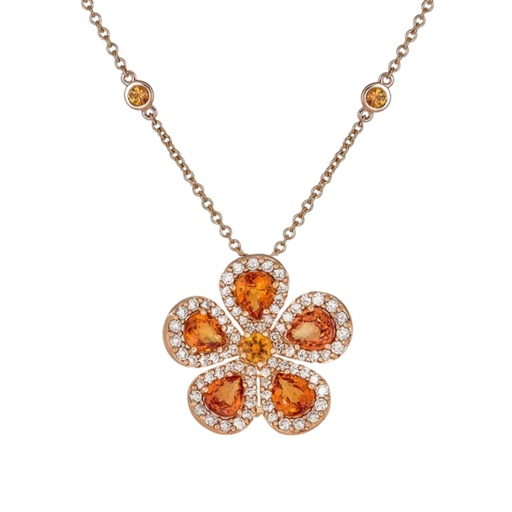 [N6082-OR] Rose Gold Classic Flower Large Necklace - Orange Sapphire