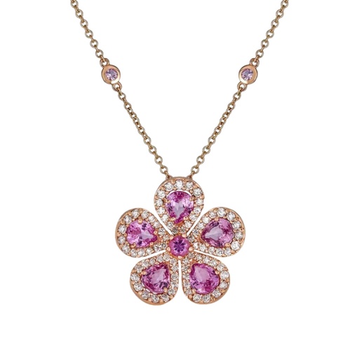[N6082-P] Rose Gold Classic Flower Large Necklace - Pink Sapphire