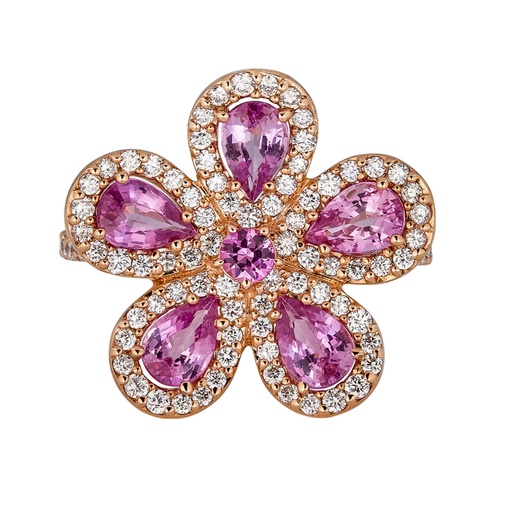 Rose Gold Classic Flower Ring - Pink Sapphire