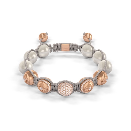 [D234689] Shamballa Jewels Rose Gold Diamond & Moonstone 10mm Braided Bead Bracelet