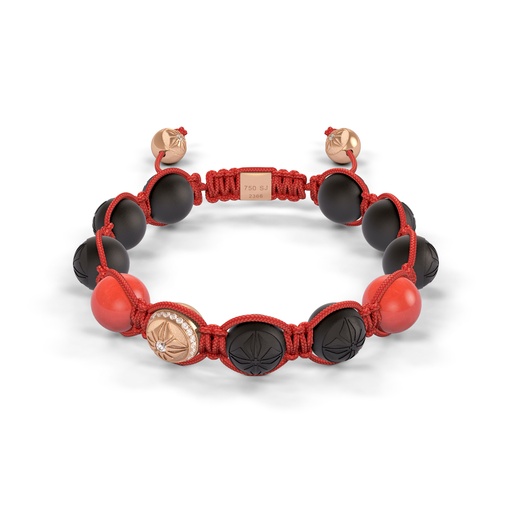 [D234705] Shamballa Jewels - Rose Gold Diamond Coral & Ceramic 10mm Bead Braided Bracelet