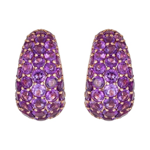 [E5406-AM] Rose Gold Dome Huggie Earring - Amethyst