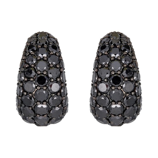 [E5406-BK] Rose Gold Dome Huggie Earring - Black Diamond