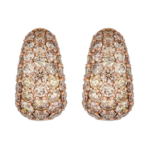 [E5406-CD] Rose Gold Dome Huggie Earring - Champagne Diamond