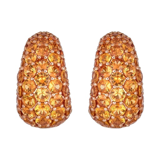 [E5406-OR] Rose Gold Dome Huggie Earring - Orange Sapphire