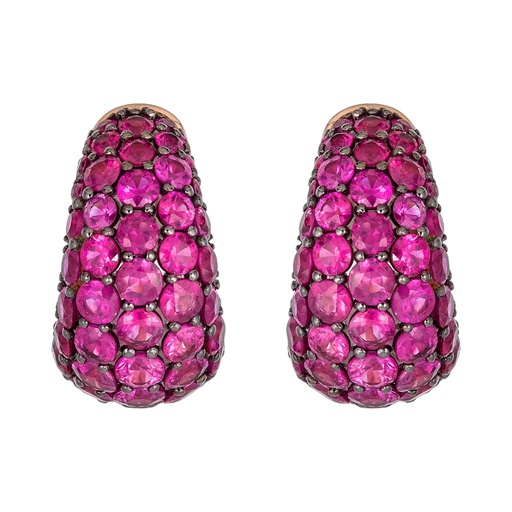 [E5406-DP] Rose Gold Dome Huggie Earring - Pink Sapphire
