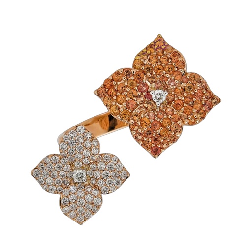 Rose Gold Fiore Double Flower Ring - Orange Sapphire