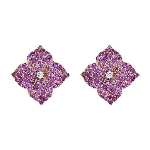 [E4673-AM/RG] Rose Gold Fiore Large Flower Earrings - Amethyst
