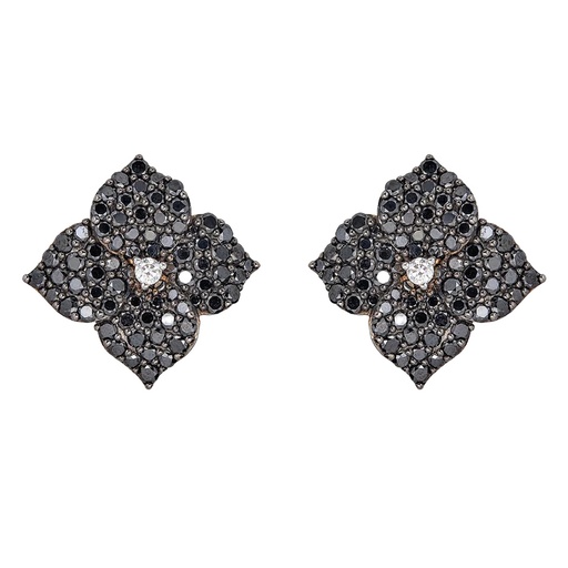 [E4673-BD/RG] Rose Gold Fiore Large Flower Earrings - Black Diamond