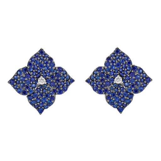 [E4673-B/WG] Rose Gold Fiore Large Flower Earrings - Blue Sapphire