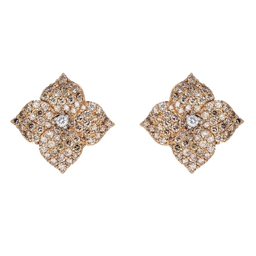 [E4673-CD/RG] Rose Gold Fiore Large Flower Earrings - Champagne Diamond