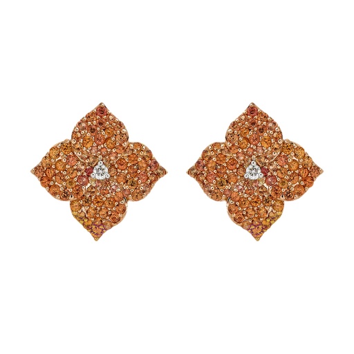 [E4673-OR/RG] Rose Gold Fiore Large Flower Earrings - Orange Sapphire