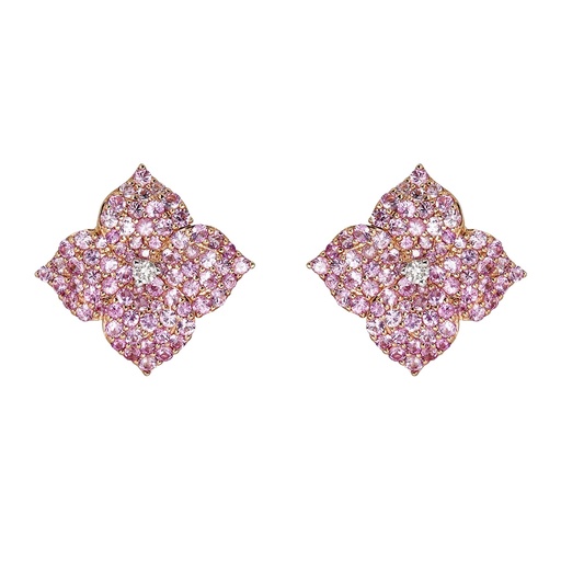 [E4673-PS/RG] Rose Gold Fiore Large Flower Earrings - Pink Sapphire