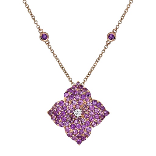 [P1414-AM] Rose Gold Fiore Large Flower Necklace - Amethyst