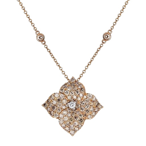 [P1414-CHAMP] Rose Gold Fiore Large Flower Necklace - Champagne Diamond