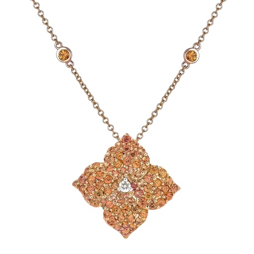 [P1414-OR] Rose Gold Fiore Large Flower Necklace - Orange Sapphire