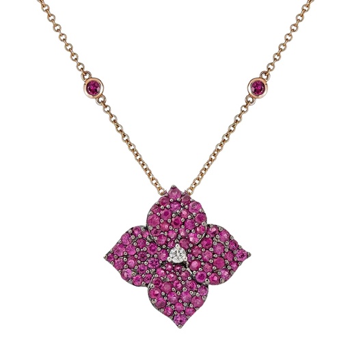 [P1414-DPSAPP] Rose Gold Fiore Large Flower Necklace - Pink Sapphire