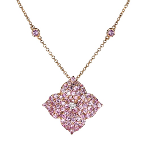 [P1414-P] Rose Gold Fiore Large Flower Necklace - Pink Sapphire