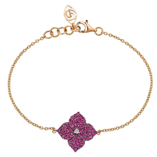[B4520/DP-RG] Rose Gold Fiore Small Flower Bracelet - Deep Pink Sapphire