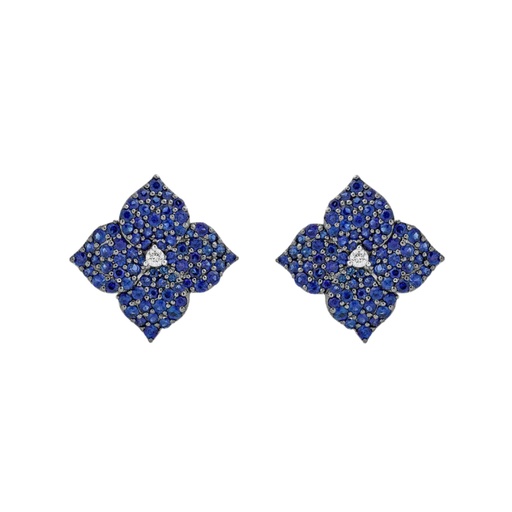 [E4514-B/WG] Rose Gold Fiore Small Flower Earrings - Blue Sapphire