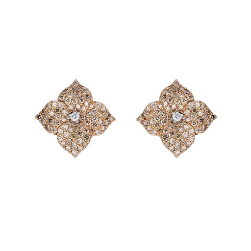 [E4514-CD/RG] Rose Gold Fiore Small Flower Earrings - Champagne Diamond