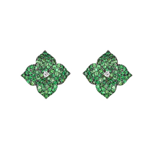 [E4514-TSA/YG] Rose Gold Fiore Small Flower Earrings - Green Tsavorite