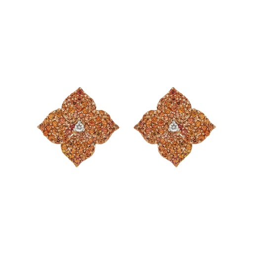 [E4514-OR/RG] Rose Gold Fiore Small Flower Earrings - Orange Sapphire
