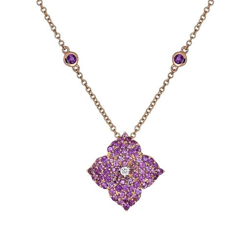 [P1428-AM] Rose Gold Fiore Small Flower Necklace - Amethyst