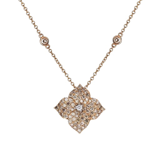 [P1428-CPD] Rose Gold Fiore Small Flower Necklace - Champagne Diamond