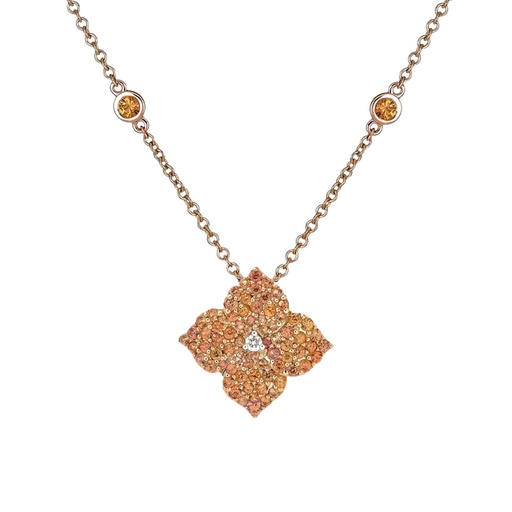 [P1428-OR] Rose Gold Fiore Small Flower Necklace - Orange Sapphire
