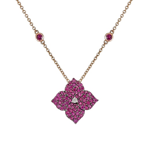 [P1428-DEEP/P] Rose Gold Fiore Small Flower Necklace - Pink Sapphire