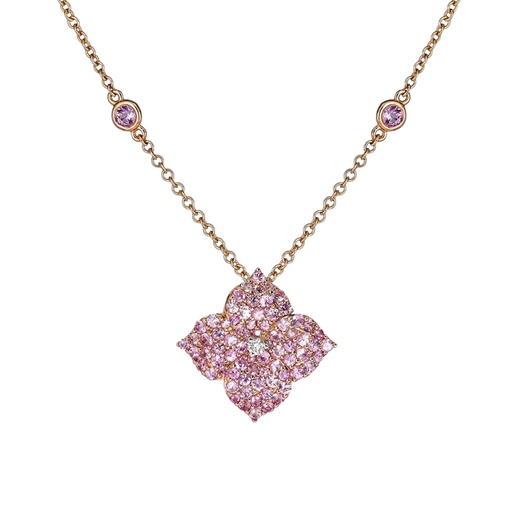 [P1428-P] Rose Gold Fiore Small Flower Necklace - Pink Sapphire
