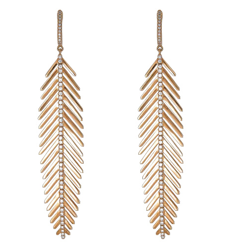 [E5018/RG] Rose Gold Long Feather Earrings