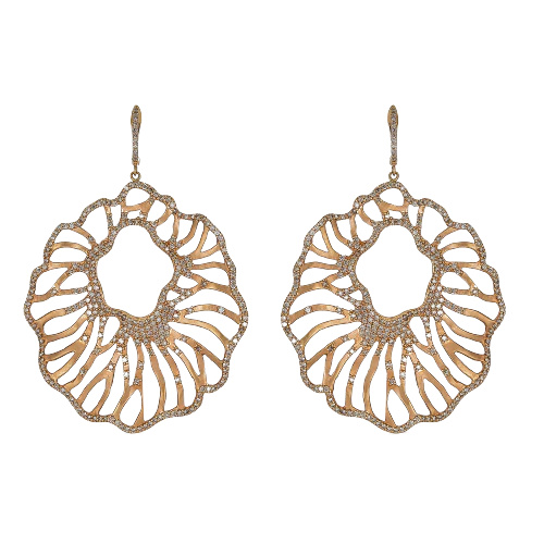 [E4384] Rose Gold Nero Oro Earrings - Champagne Diamond